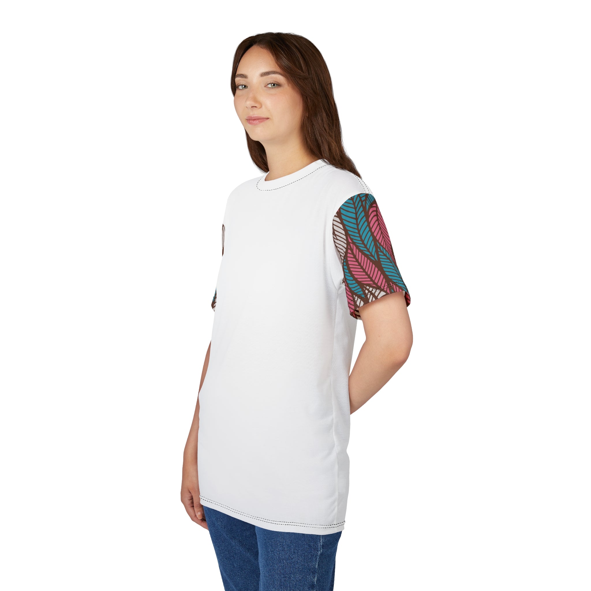 Ankara Leaf Print Tee, Unisex Cut & Sew Tee, Colorful Artwork Shirt, Casual Summer Top, Eco-Friendly Fashion, Gift for Nature Lovers