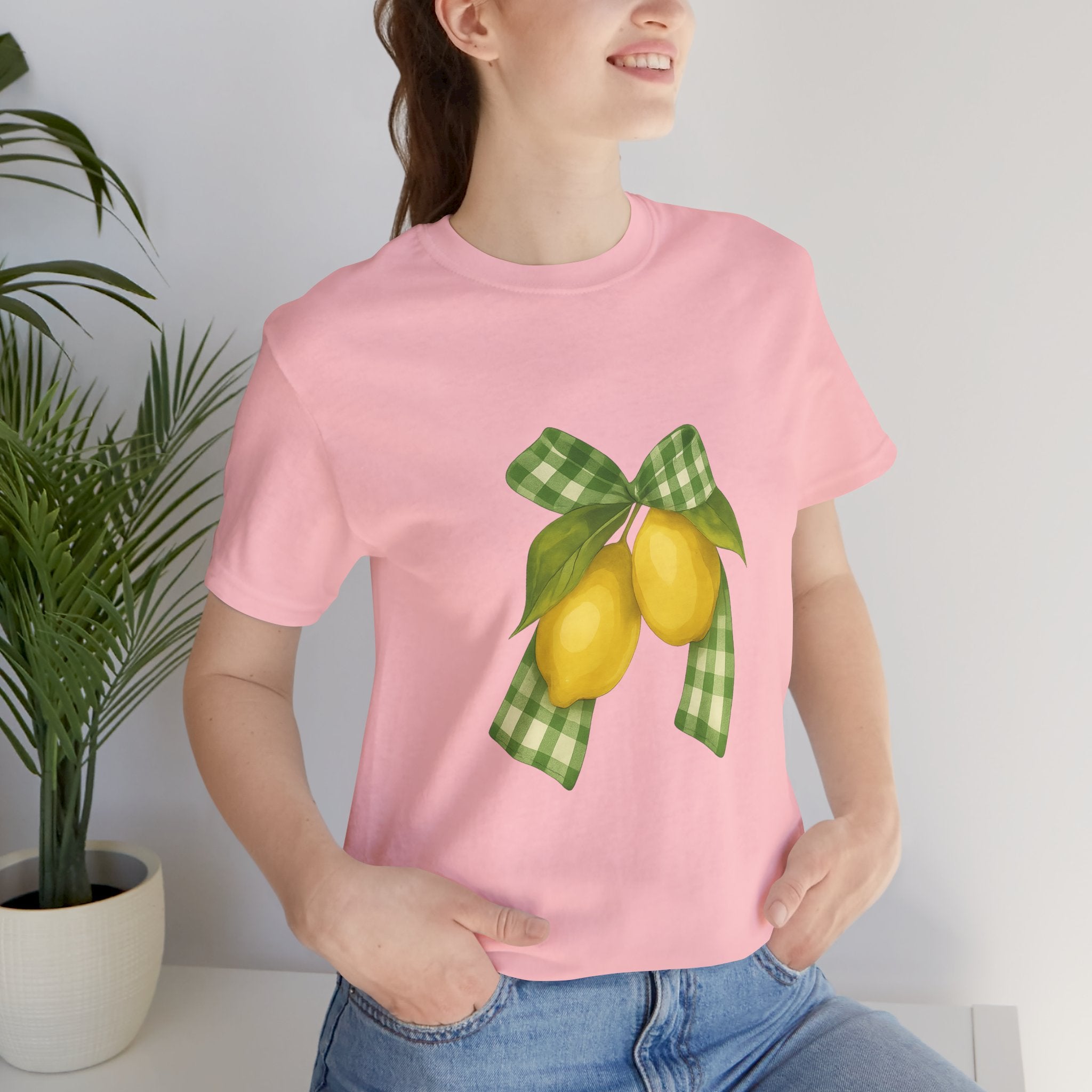 Lemon Bow Tee, Unisex Short Sleeve Shirt, Cute Summer Shirt, Gift for Her, Vintage Style Tee, Lemonade Stand Inspiration