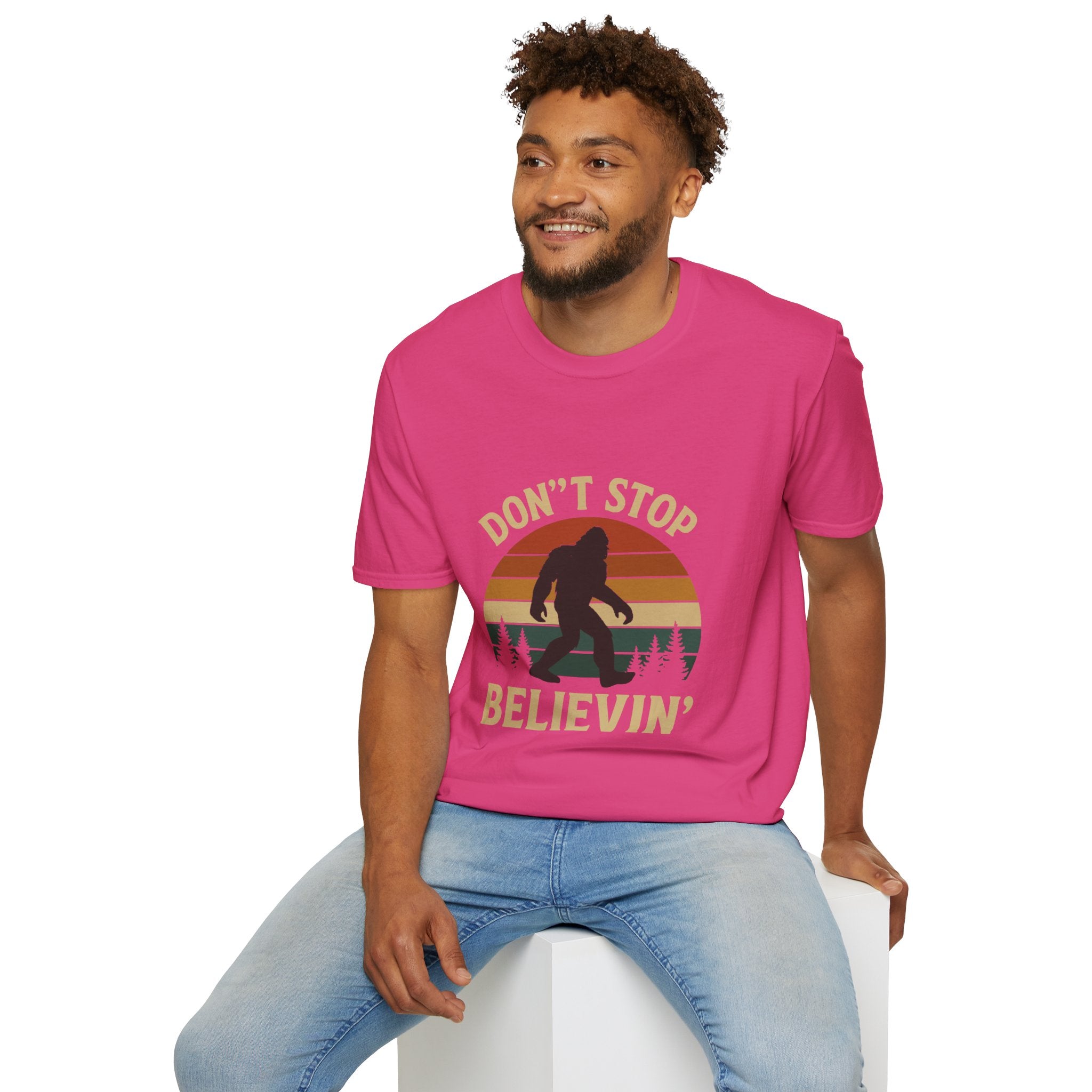 Don't Stop Believin' Unisex Softstyle T-Shirt, Inspirational Tee, Music Lover Gift, Motivational Shirt, Retro Graphic Top