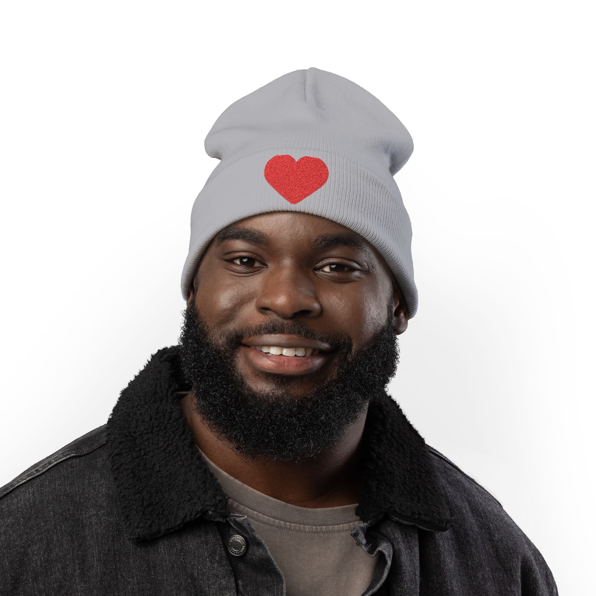 Embroidered Heart Knit Beanie, Cozy Winter Hat, Gift for Her, Cute Accessory, Trendy Beanie, Valentine's Day Style
