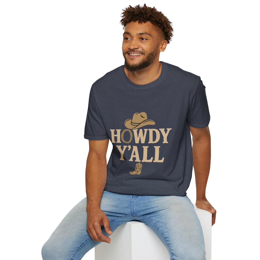 Howdy Y'all Western T-Shirt, Cowboy Tee, Country Music Shirt, Gift for Cowpoke, Unisex Softstyle Shirt