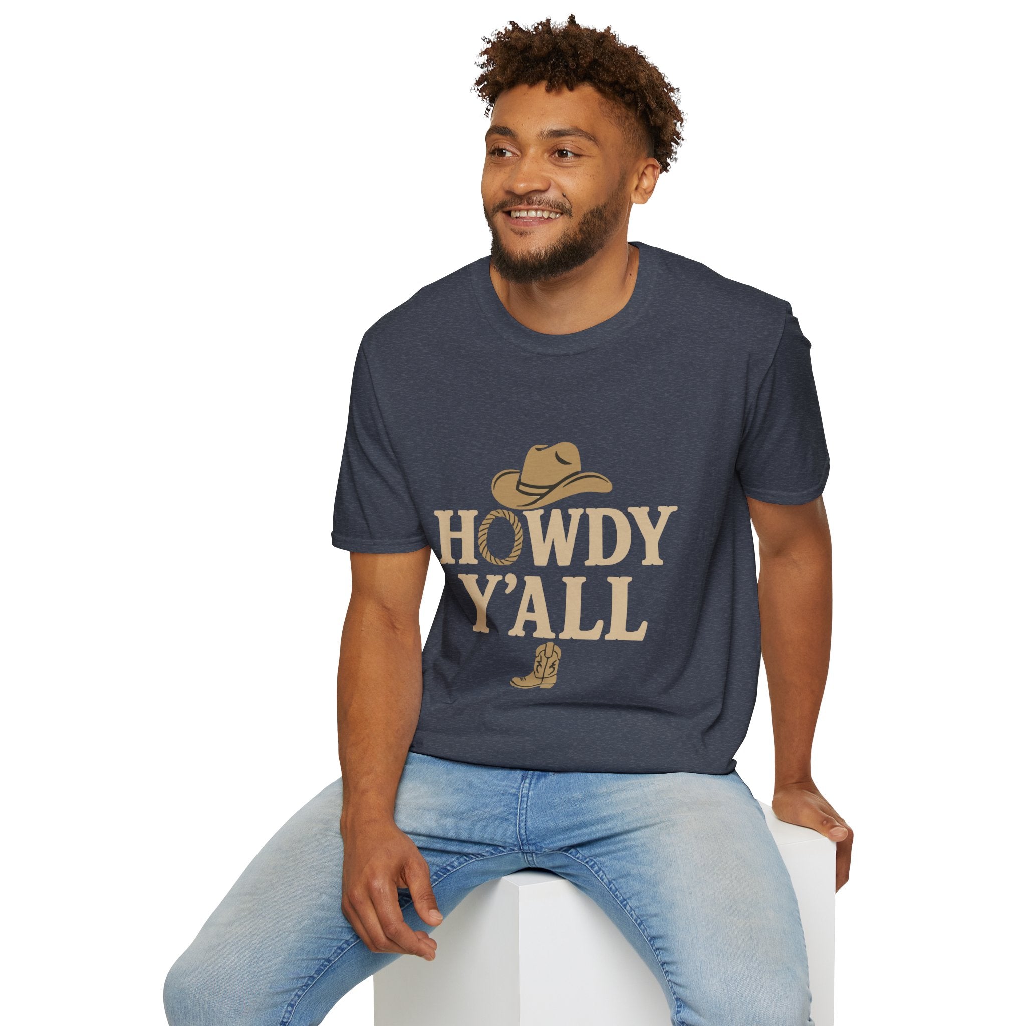Howdy Y'all Western T-Shirt, Cowboy Tee, Country Music Shirt, Gift for Cowpoke, Unisex Softstyle Shirt