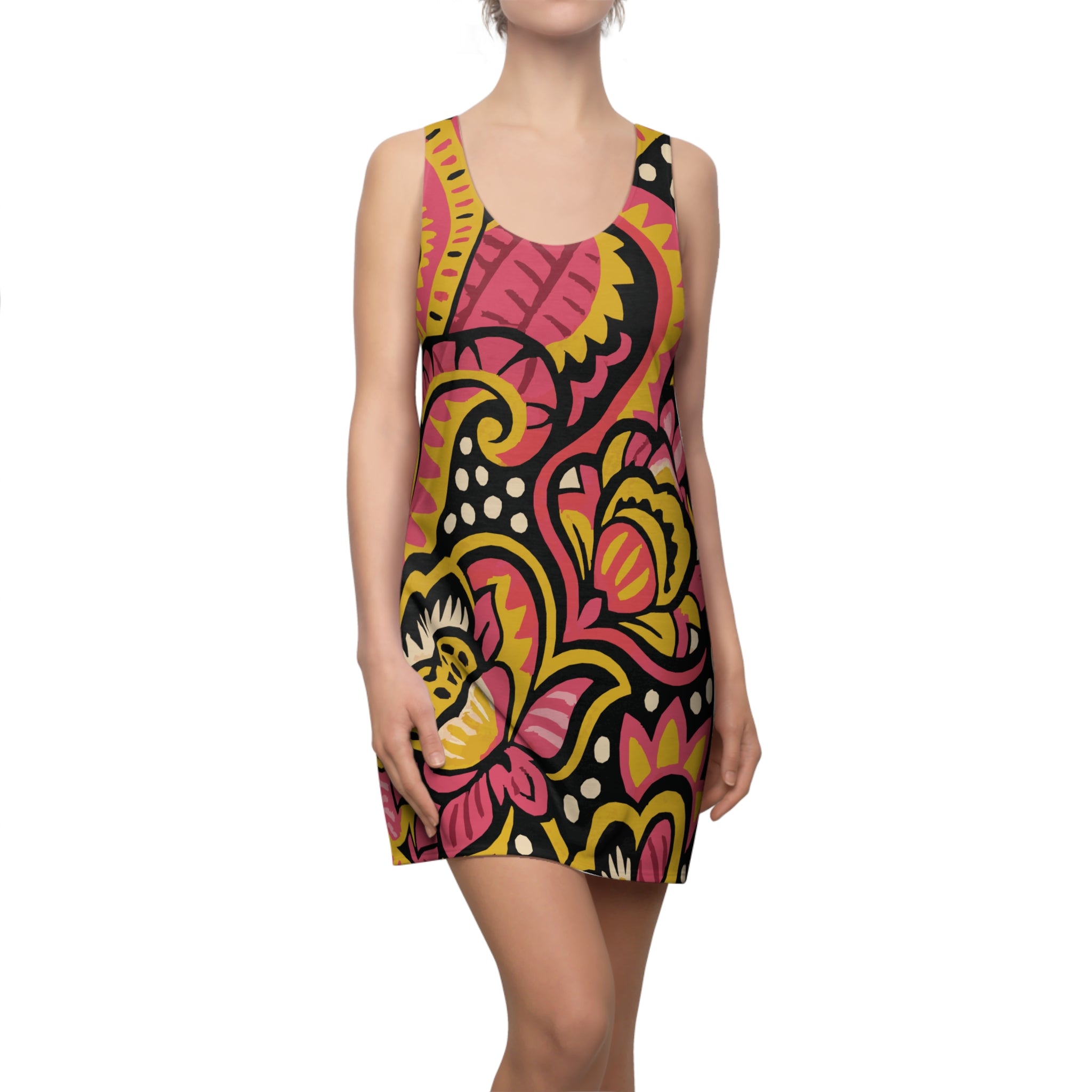 Vibrant Floral Racerback Dress, Perfect for Summer Days, Beach Wear, Festivals, Casual Outfits, Bohemian Fashion