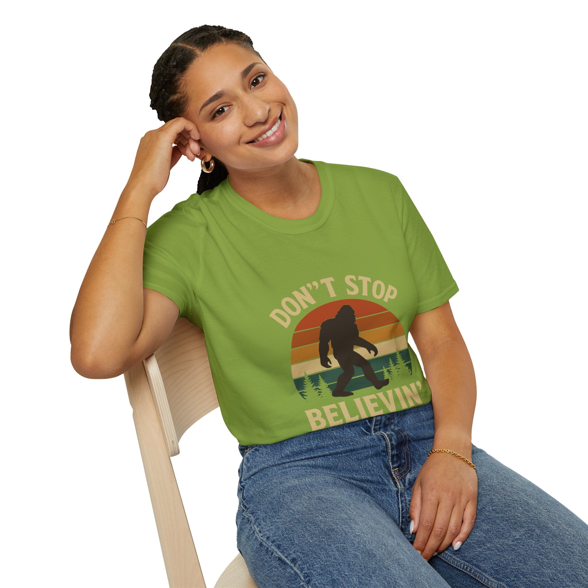 Don't Stop Believin' Unisex Softstyle T-Shirt, Inspirational Tee, Music Lover Gift, Motivational Shirt, Retro Graphic Top