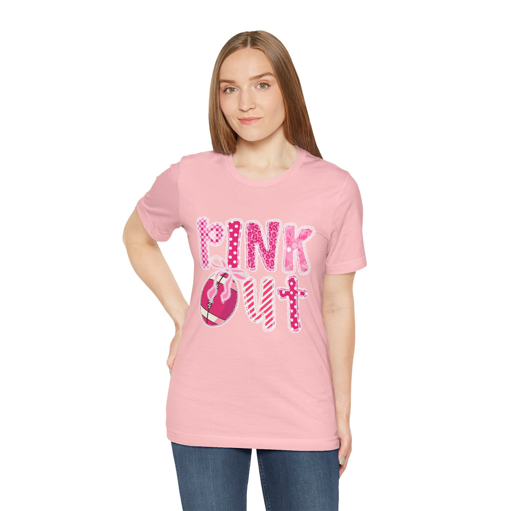 Cute Pink 'PINK OUT' Unisex Tee, Perfect for Breast Cancer Awareness, Casual Wear, Gift for Friends, Fundraising Events, or Team Spirit