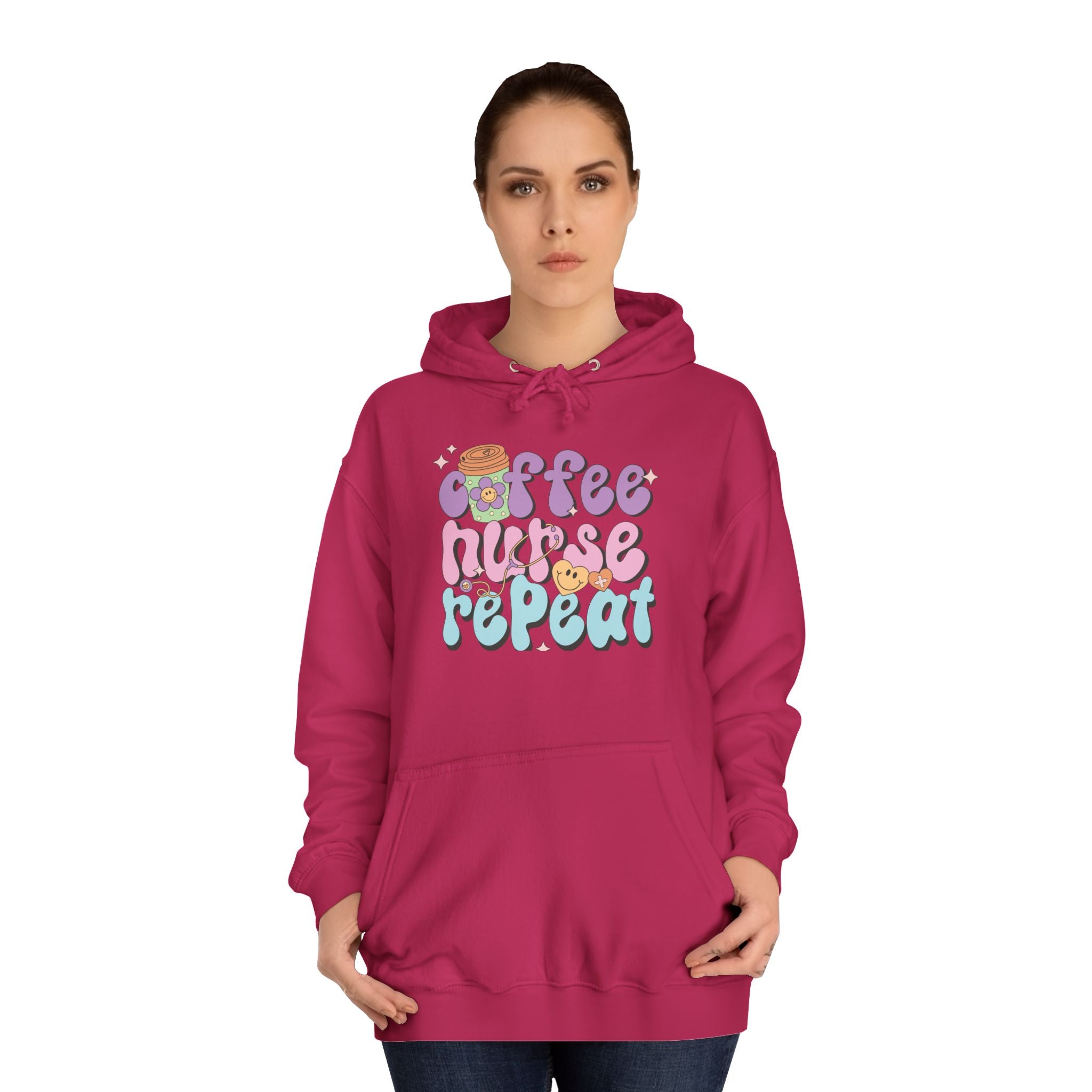 Coffee Nurse Repeat Hoodie - Cozy Gift for Nurses, College Wear, Everyday Comfort, Nursing School, Cute Casual Apparel