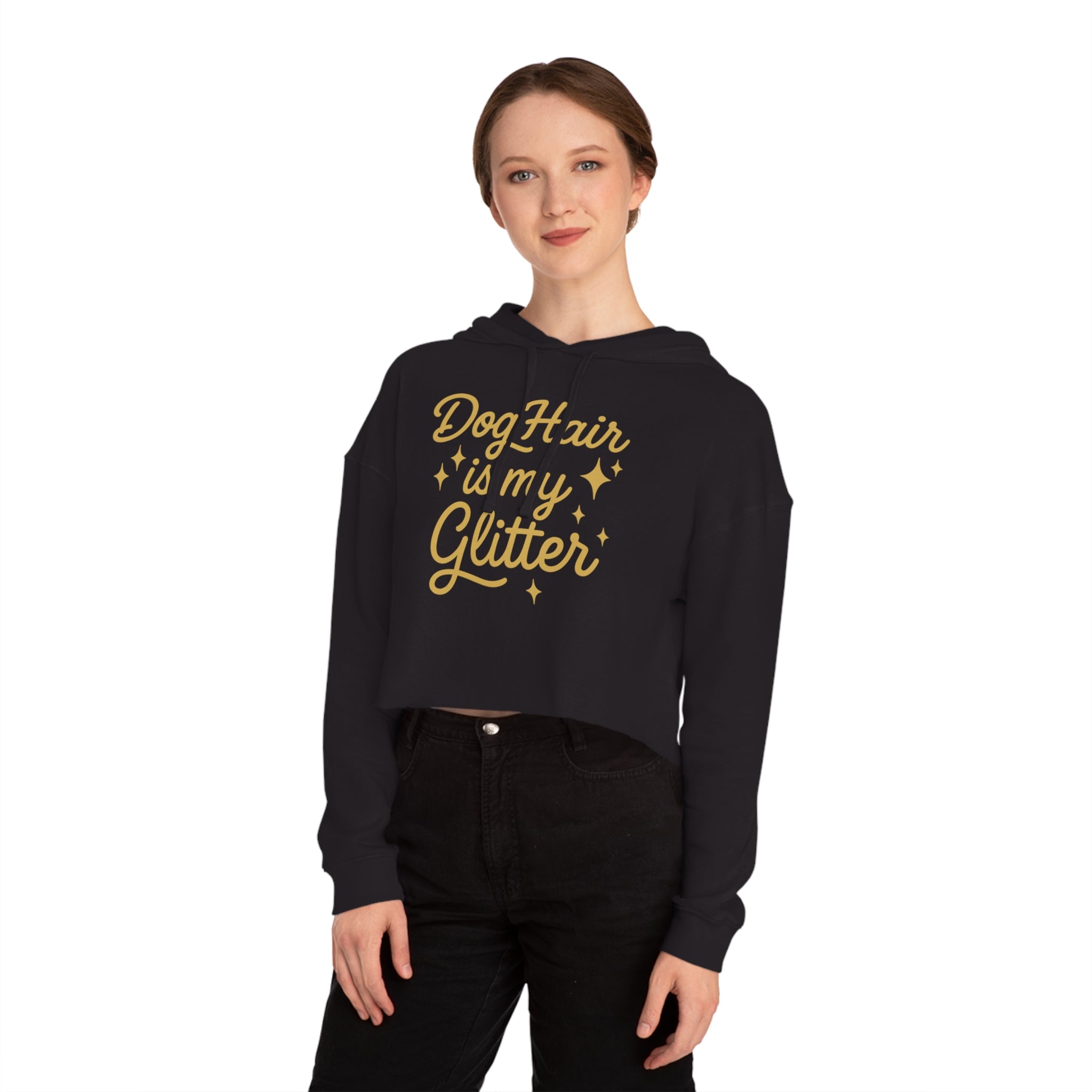Dog Hair is My Glitter Cropped Hoodie, Cute Pet Owner Gift, Dog Mom Sweatshirt, Funny Animal Lover Apparel, Cozy Fashion Statement