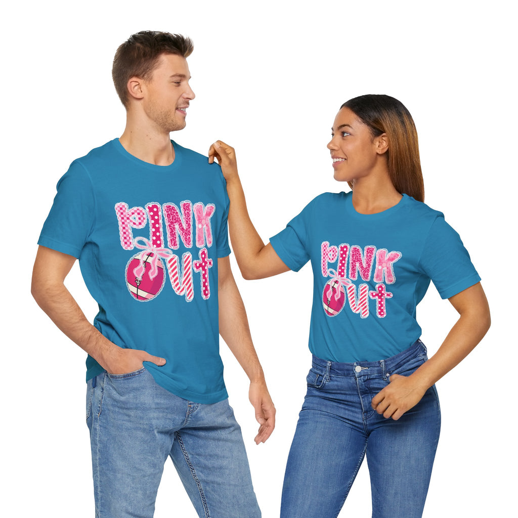 Cute Pink 'PINK OUT' Unisex Tee, Perfect for Breast Cancer Awareness, Casual Wear, Gift for Friends, Fundraising Events, or Team Spirit