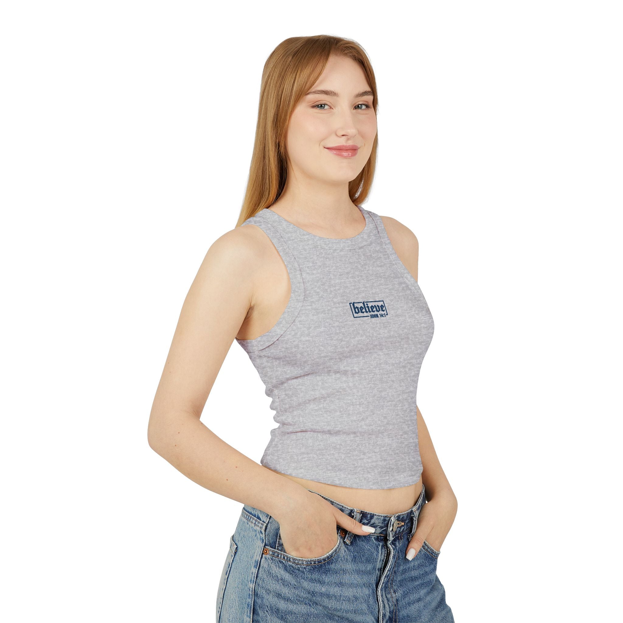 believe Women's Micro Rib Racer Tank Top | Casual Summer Essential, Workout Top, Layering Piece, Holiday Gift, Everyday Comfort