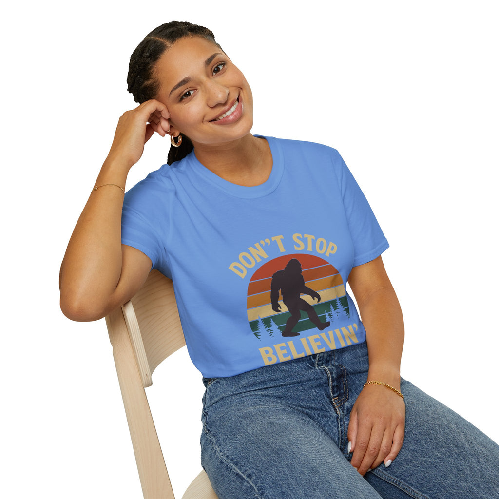 Don't Stop Believin' Unisex Softstyle T-Shirt, Inspirational Tee, Music Lover Gift, Motivational Shirt, Retro Graphic Top