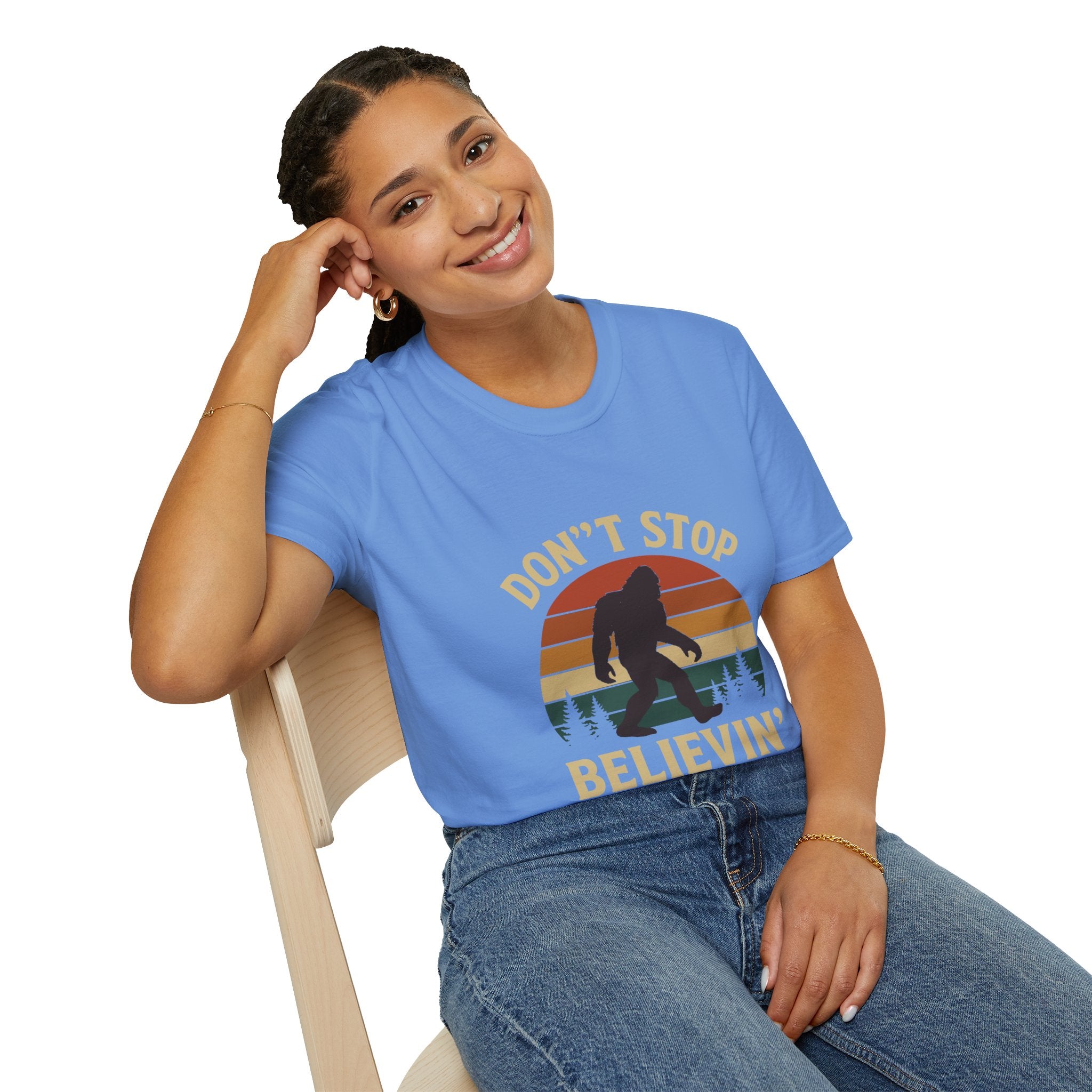 Don't Stop Believin' Unisex Softstyle T-Shirt, Inspirational Tee, Music Lover Gift, Motivational Shirt, Retro Graphic Top