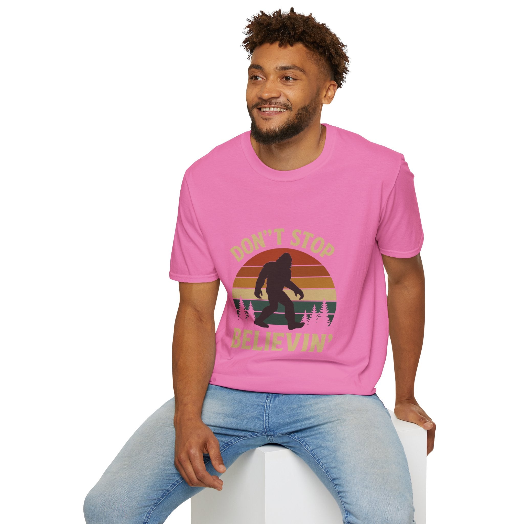 Don't Stop Believin' Unisex Softstyle T-Shirt, Inspirational Tee, Music Lover Gift, Motivational Shirt, Retro Graphic Top