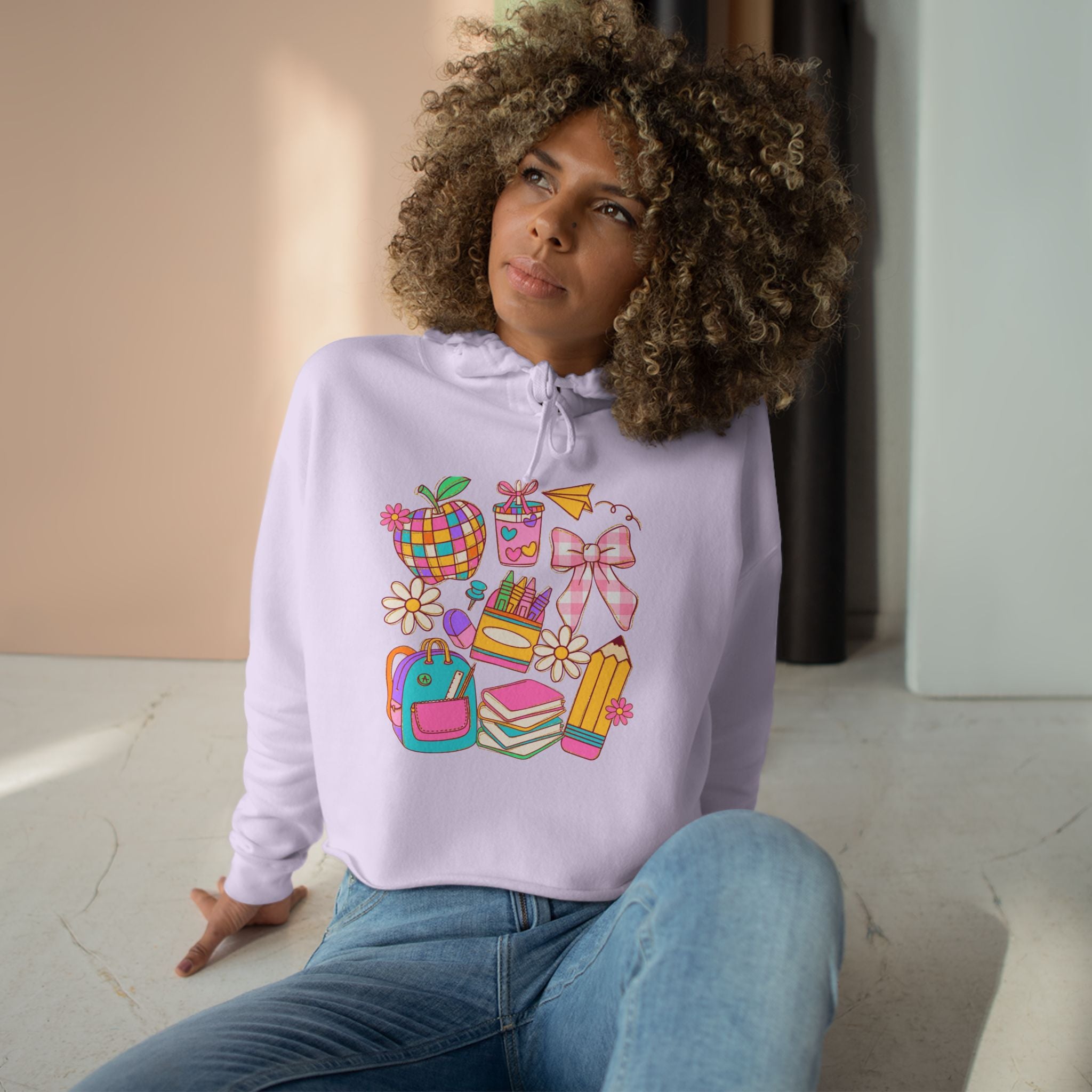 Colorful Back to School Crop Hoodie - Cute and Vibrant Pullover for Students, Fun School Fashion, Teen Girls Sweatshirt, Stylish Sweater,