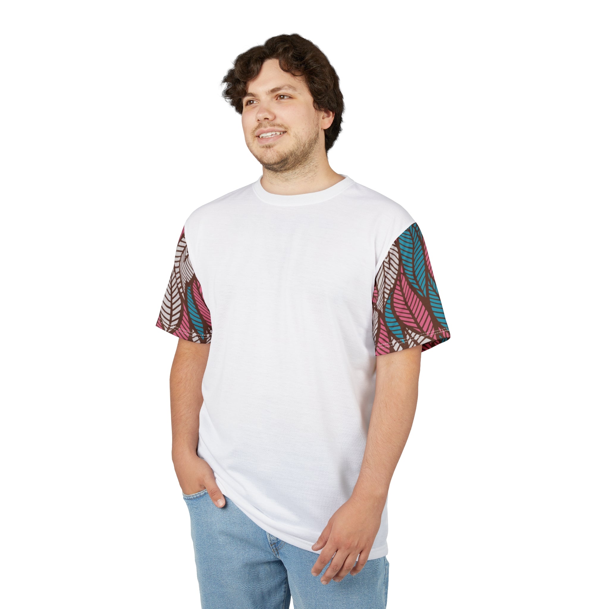 Ankara Leaf Print Tee, Unisex Cut & Sew Tee, Colorful Artwork Shirt, Casual Summer Top, Eco-Friendly Fashion, Gift for Nature Lovers