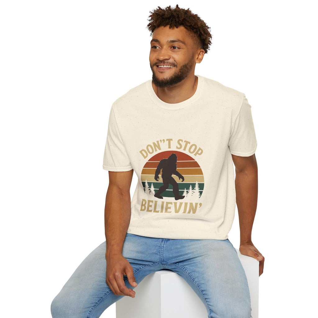 Don't Stop Believin' Unisex Softstyle T-Shirt, Inspirational Tee, Music Lover Gift, Motivational Shirt, Retro Graphic Top
