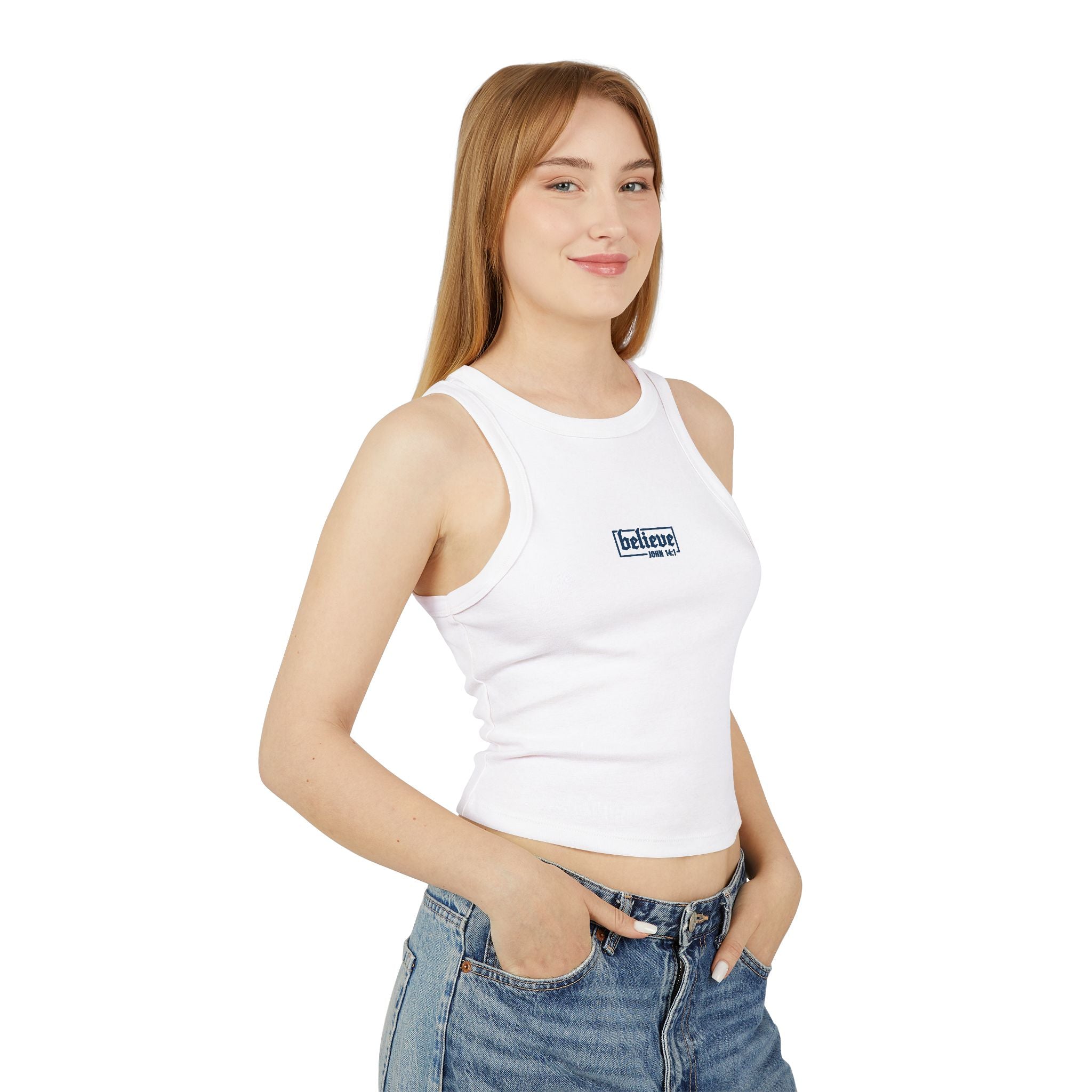 believe Women's Micro Rib Racer Tank Top | Casual Summer Essential, Workout Top, Layering Piece, Holiday Gift, Everyday Comfort