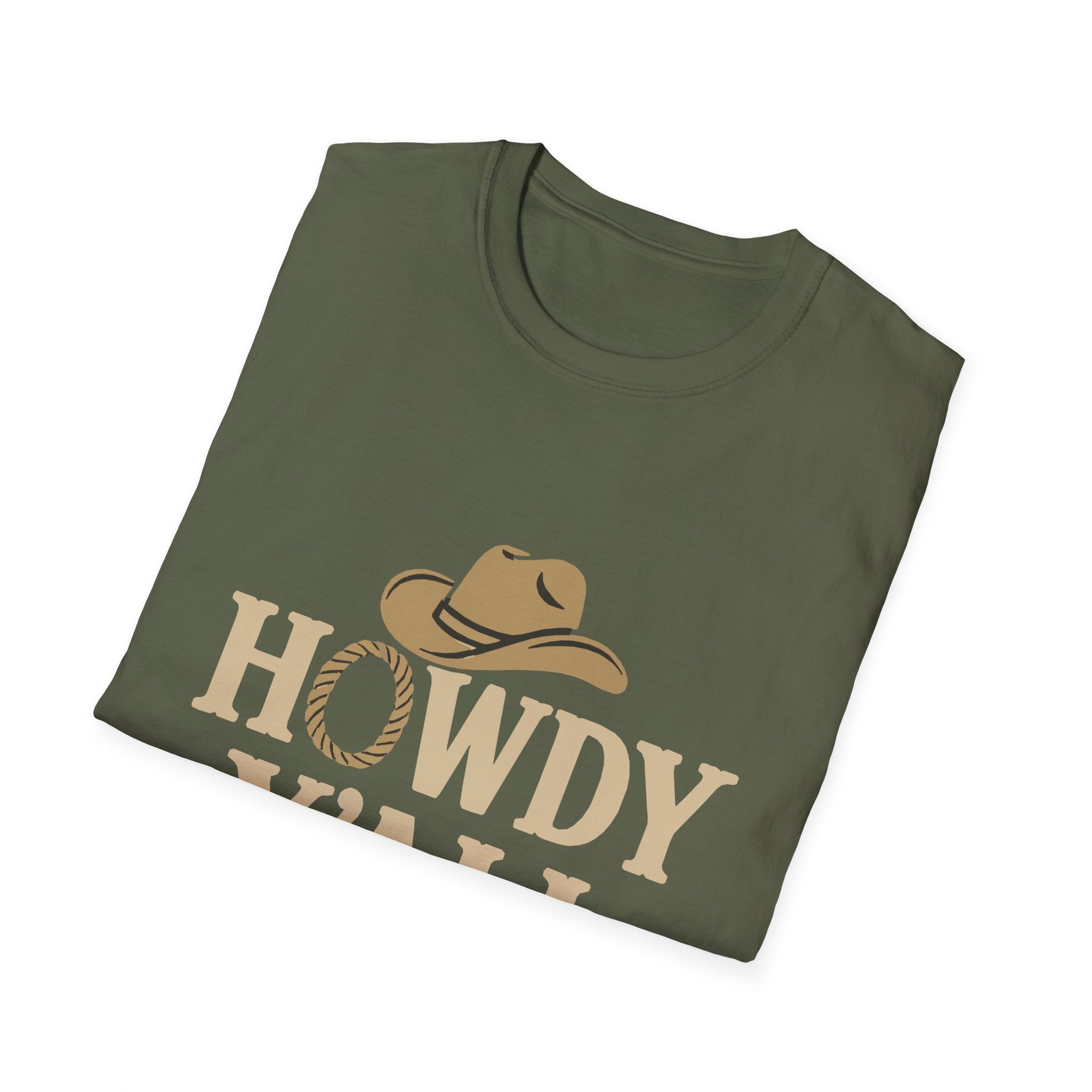 Howdy Y'all Western T-Shirt, Cowboy Tee, Country Music Shirt, Gift for Cowpoke, Unisex Softstyle Shirt