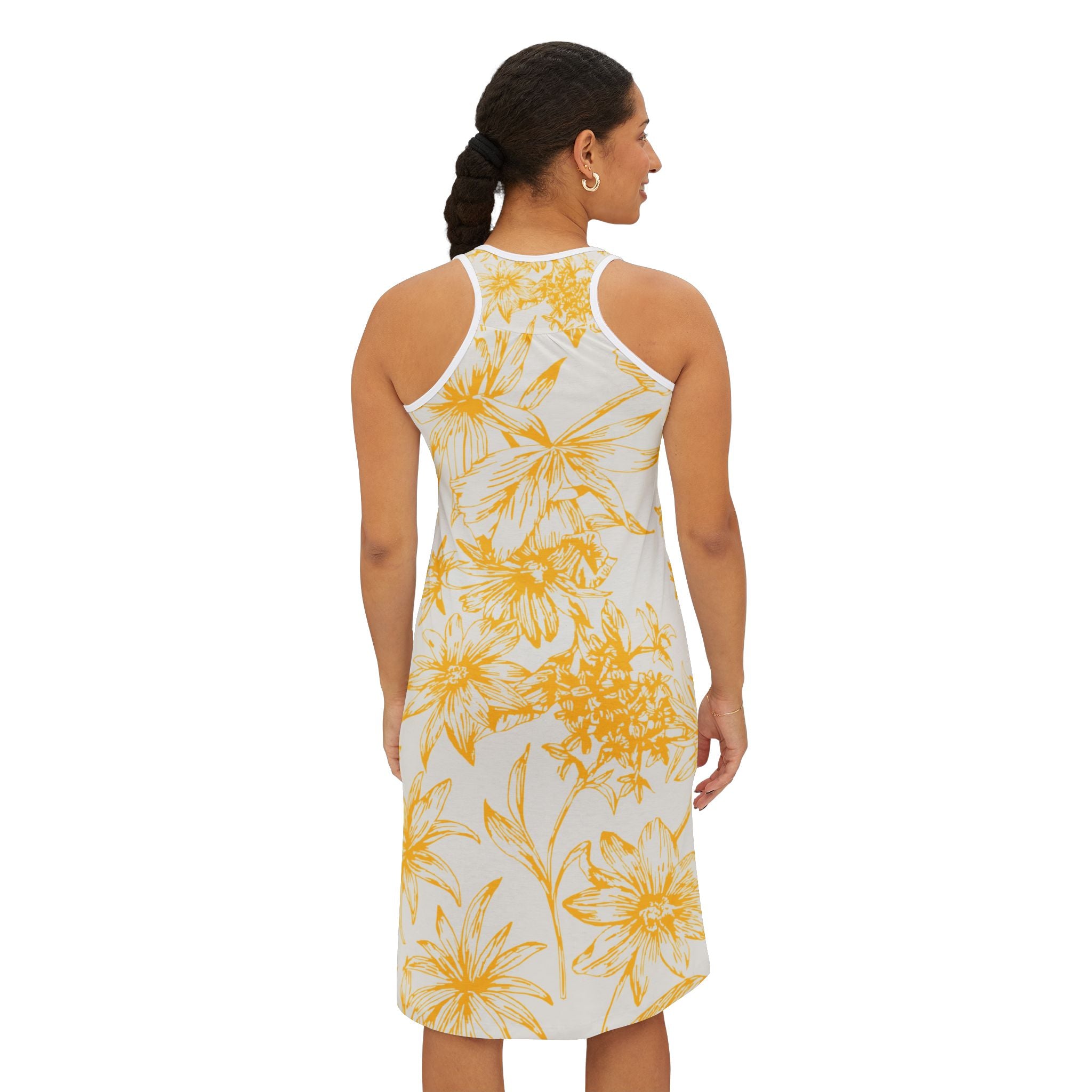 Floral Yellow Women's Racerback Dress, Summer Dress, Vacation Outfit, Casual Dress, Beachwear, Gift for Her