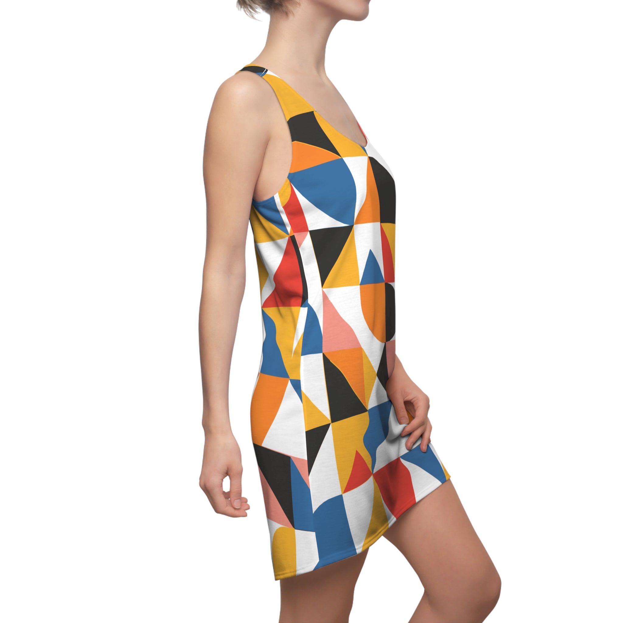 Geometric Print Racerback Dress | Playful Summer Dress, Beach Cover-Up, Casual Dress, Festival Style, Bright Patterned Dress