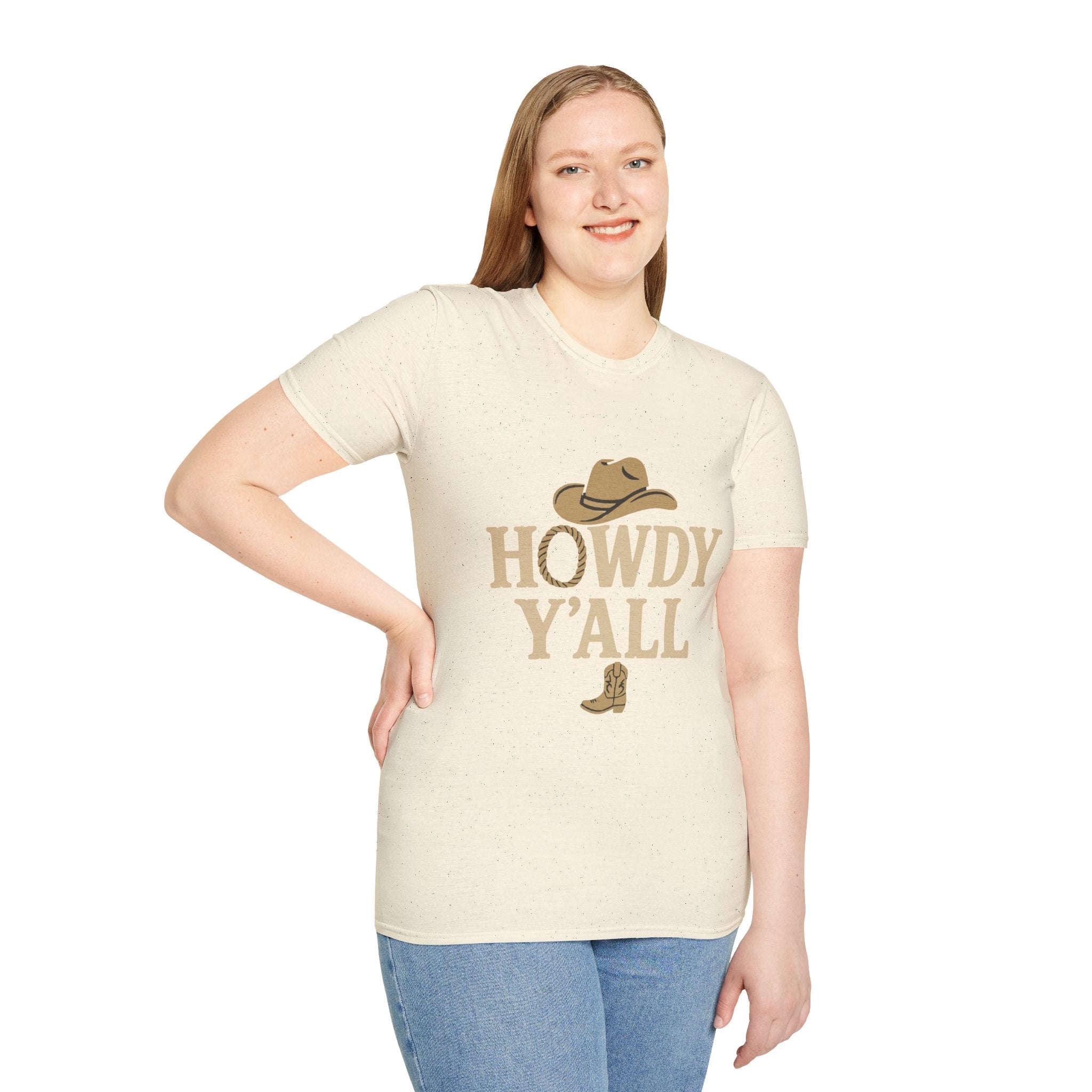 Howdy Y'all Western T-Shirt, Cowboy Tee, Country Music Shirt, Gift for Cowpoke, Unisex Softstyle Shirt