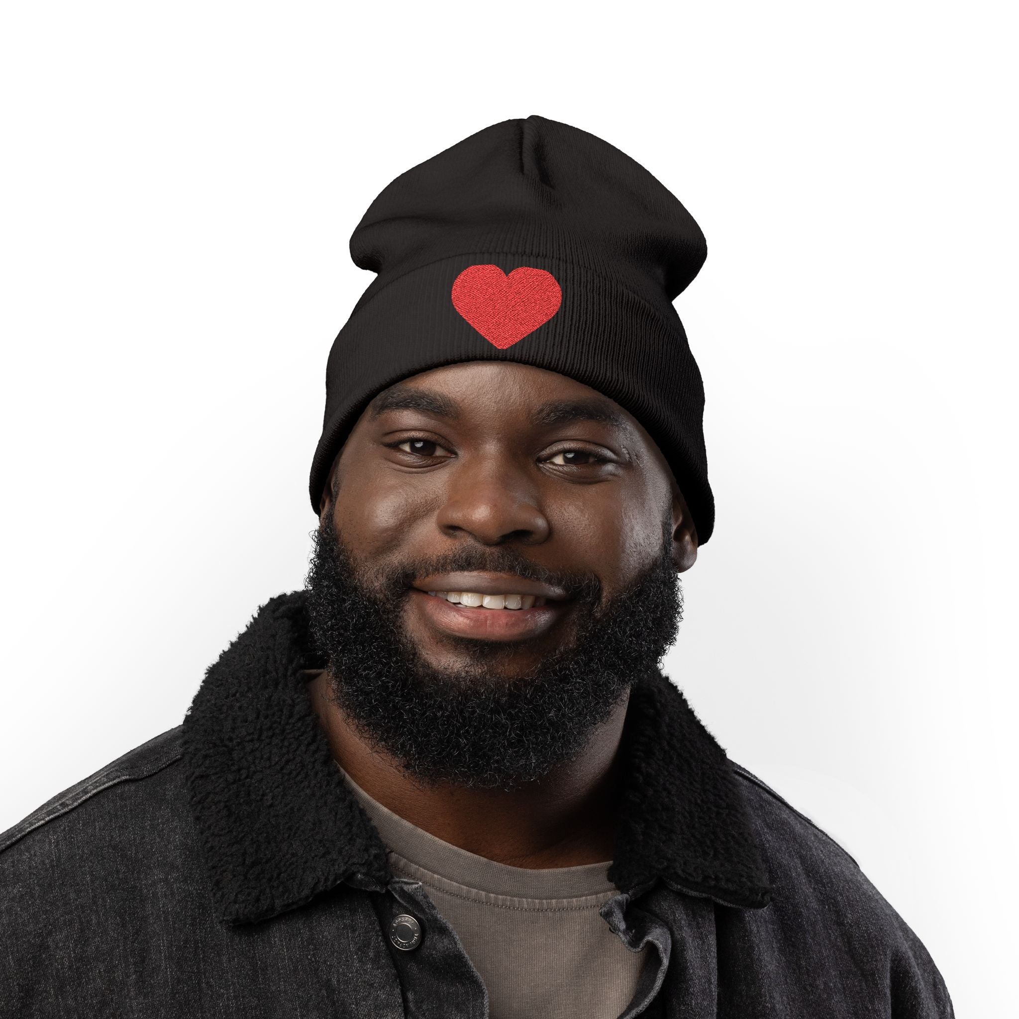 Embroidered Heart Knit Beanie, Cozy Winter Hat, Gift for Her, Cute Accessory, Trendy Beanie, Valentine's Day Style