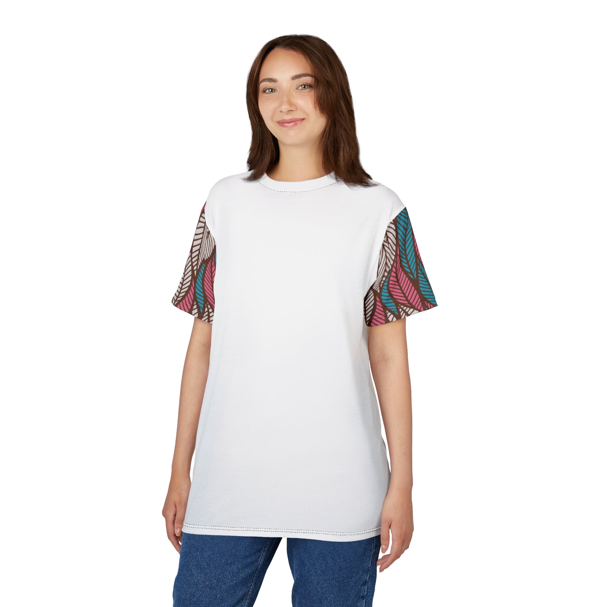 Ankara Leaf Print Tee, Unisex Cut & Sew Tee, Colorful Artwork Shirt, Casual Summer Top, Eco-Friendly Fashion, Gift for Nature Lovers