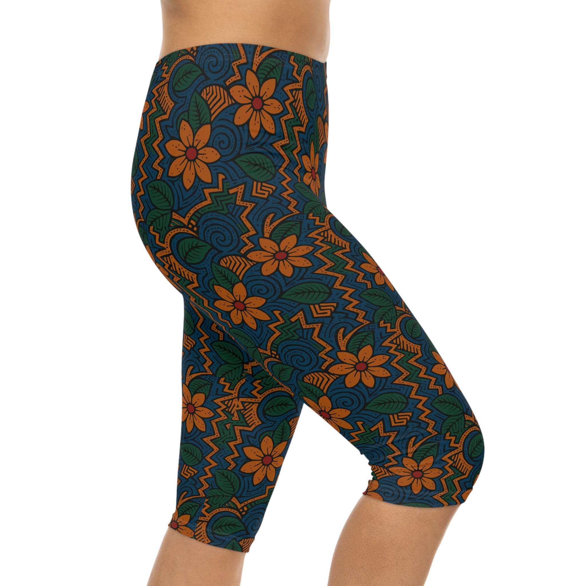 Vibrant Tribal  Capri Leggings
