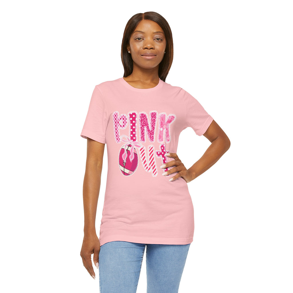 Cute Pink 'PINK OUT' Unisex Tee, Perfect for Breast Cancer Awareness, Casual Wear, Gift for Friends, Fundraising Events, or Team Spirit