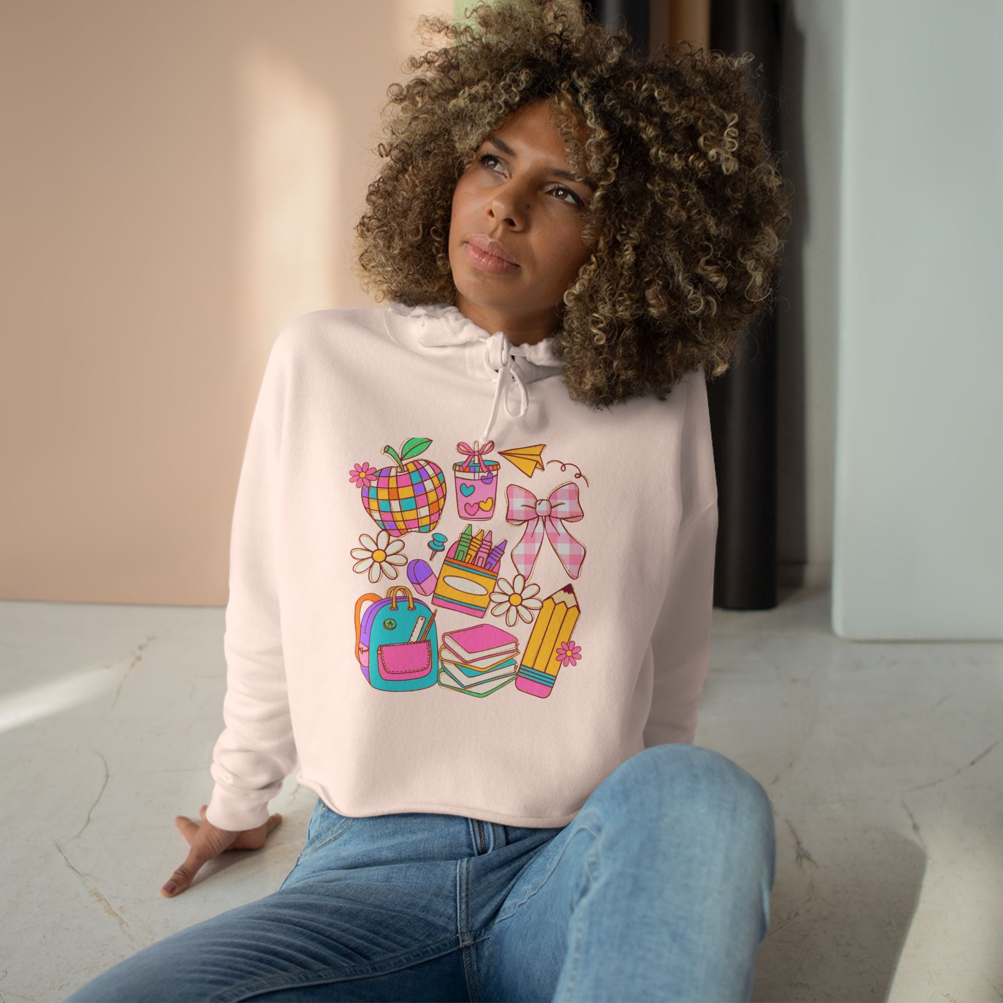 Colorful Back to School Crop Hoodie - Cute and Vibrant Pullover for Students, Fun School Fashion, Teen Girls Sweatshirt, Stylish Sweater,