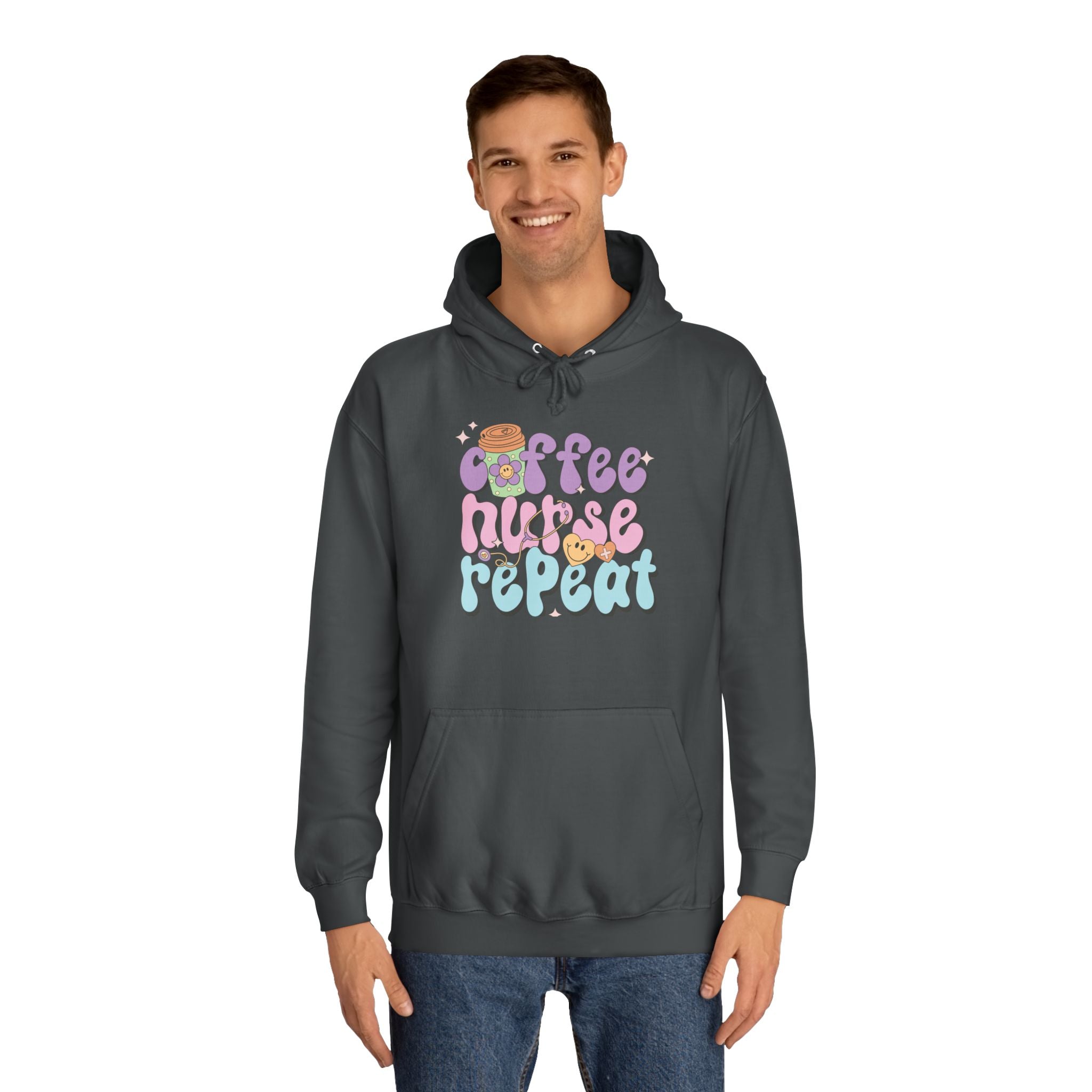 Coffee Nurse Repeat Hoodie - Cozy Gift for Nurses, College Wear, Everyday Comfort, Nursing School, Cute Casual Apparel